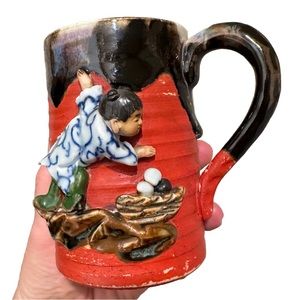Antique Sumida Gawa Japanese 3D Relief Mug